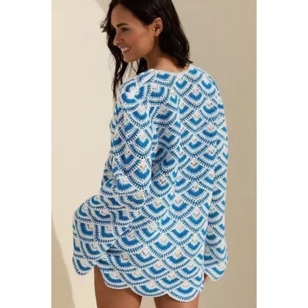 NWT!! Anthropologie CELANDINE Crochet Long Sleeve Mini Kaftan Cover-Up Mini M/L - Picture 9 of 16